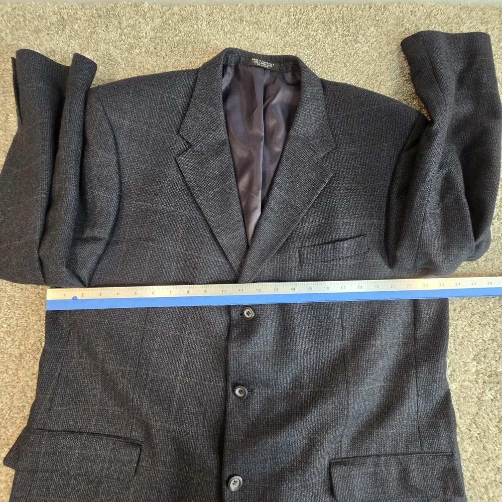 Jones New‎ York Sport Coat Mens 46L Black Blue Tweed  Plaid Lambs Wool 3 Button